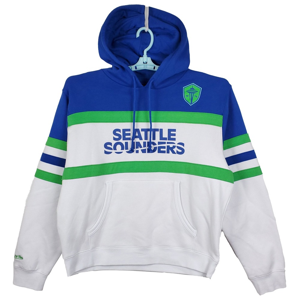Seattle Sounders Mitchell & Ness MLS Womens Large Hoodie White Blue Green NWT